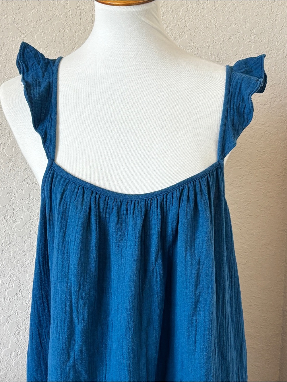 J Crew Plus Ruffle Strap Cotton Gauze Tiered Beachy Maxi Dress Blue XXL - Picture 4 of 8